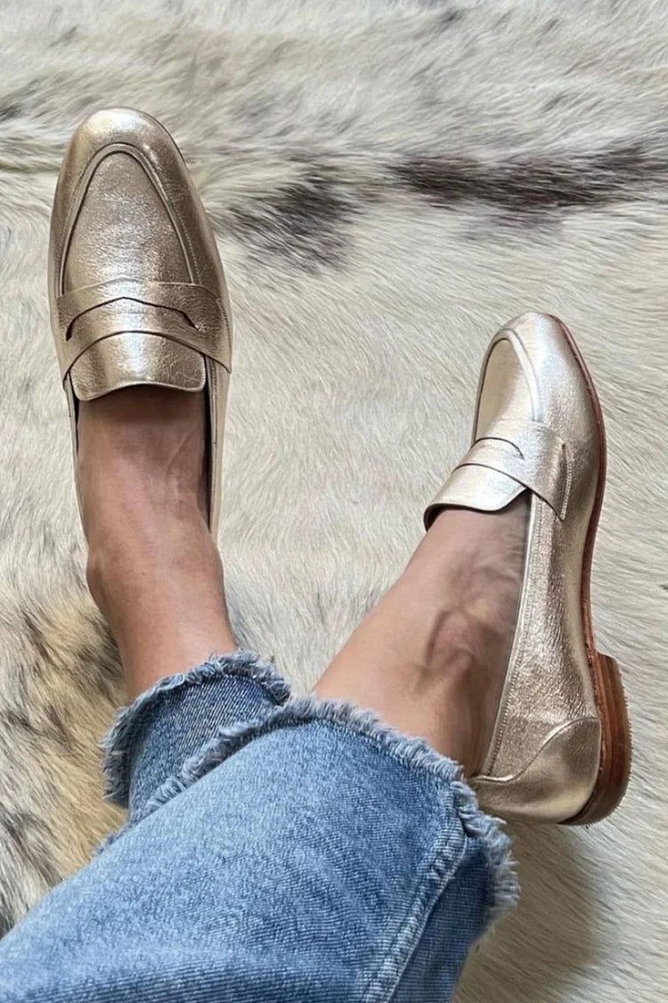 Ingrid | Gleaming Light Gold Loafer
