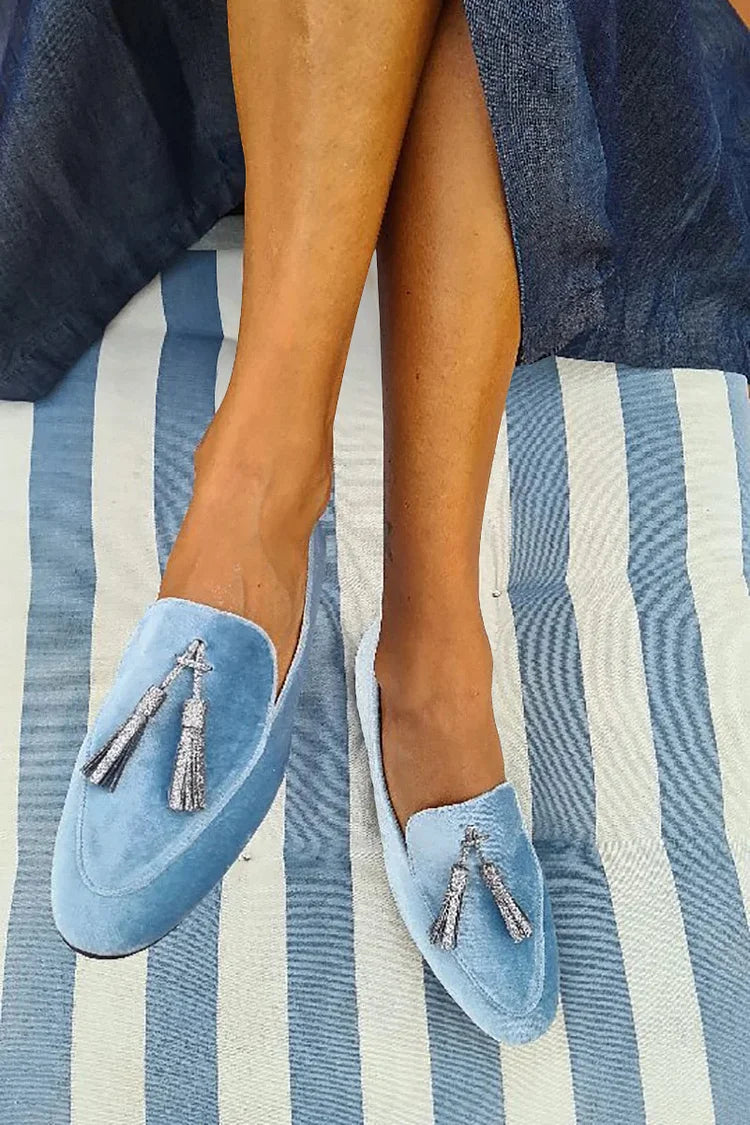 Alessia | Silver Tassel Slippers
