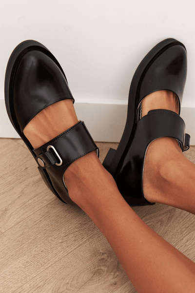 Angela | Black Loafers with Buckle Detail
