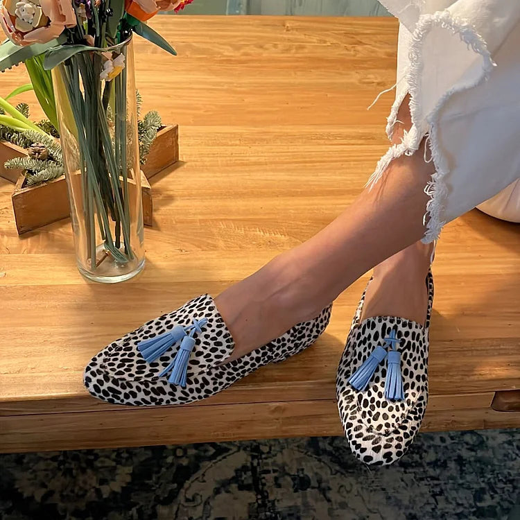 Bianca | Polka Dot Loafers with Blue Tassel Accent
