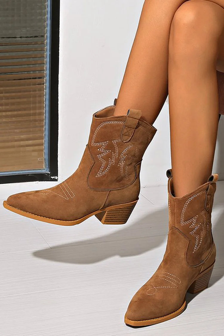 Ellie | Stylish Pointed-Toe Western Ankle Boot