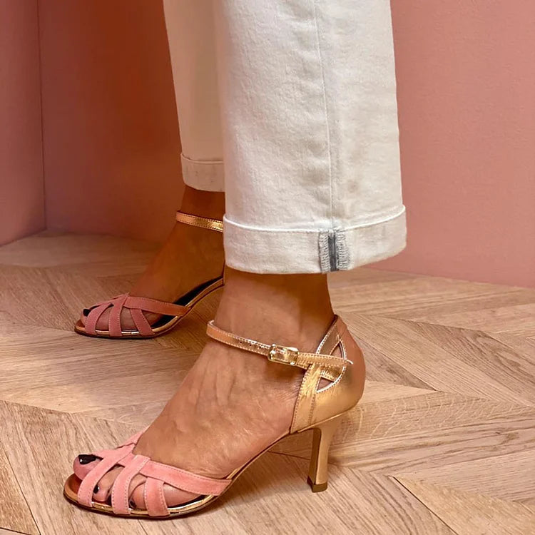 Serena | Peach Strappy Mid Heels