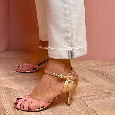 Serena | Peach Strappy Mid Heels