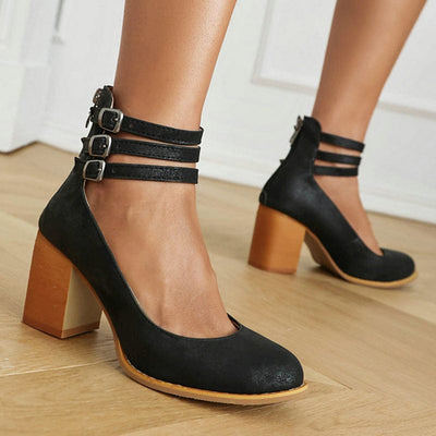Ariana | Triple Strap Buckle Heels