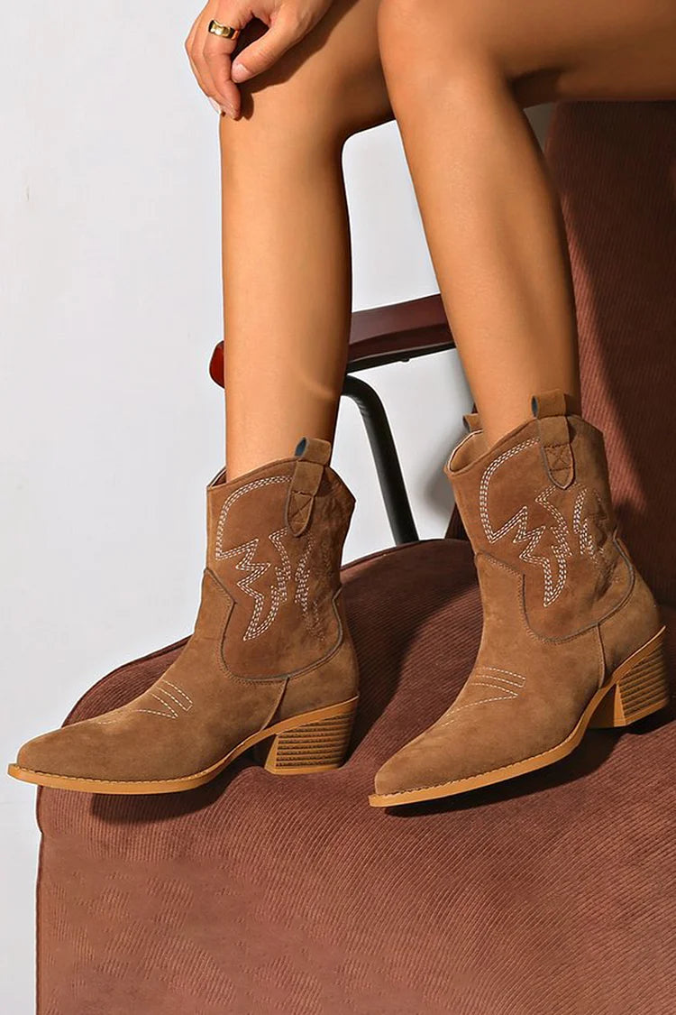 Ellie | Stylish Pointed-Toe Western Ankle Boot