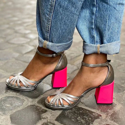 Naelle™ | Shiny Sandals with Thick Heel and Elegant Buckle