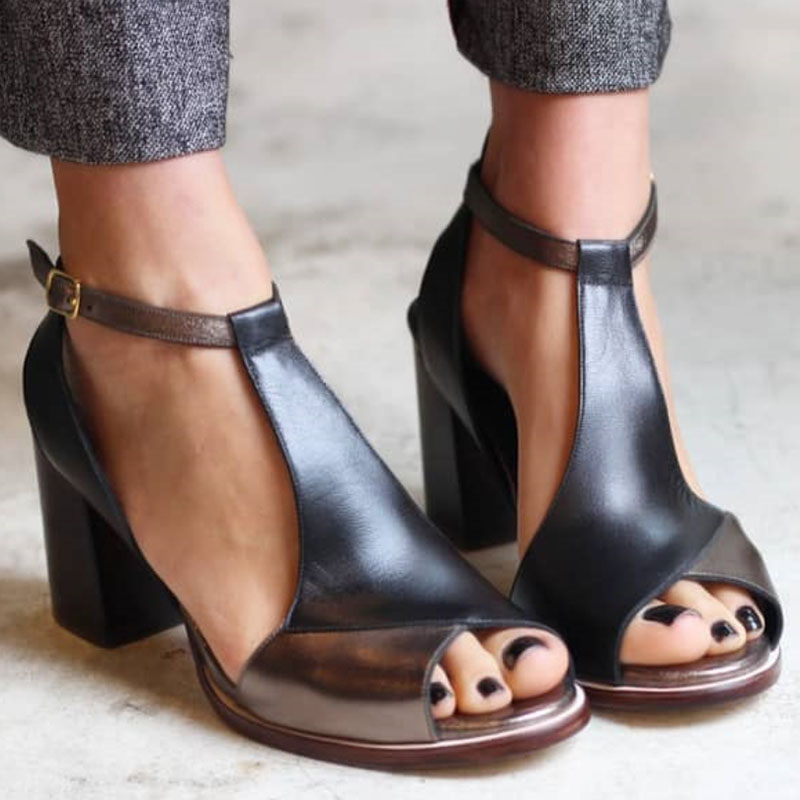 Siena | Black Patchwork Sandals